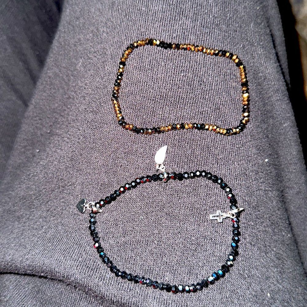 Cookie Lee small beaded stretch bracelet heart wing cross dangle charm